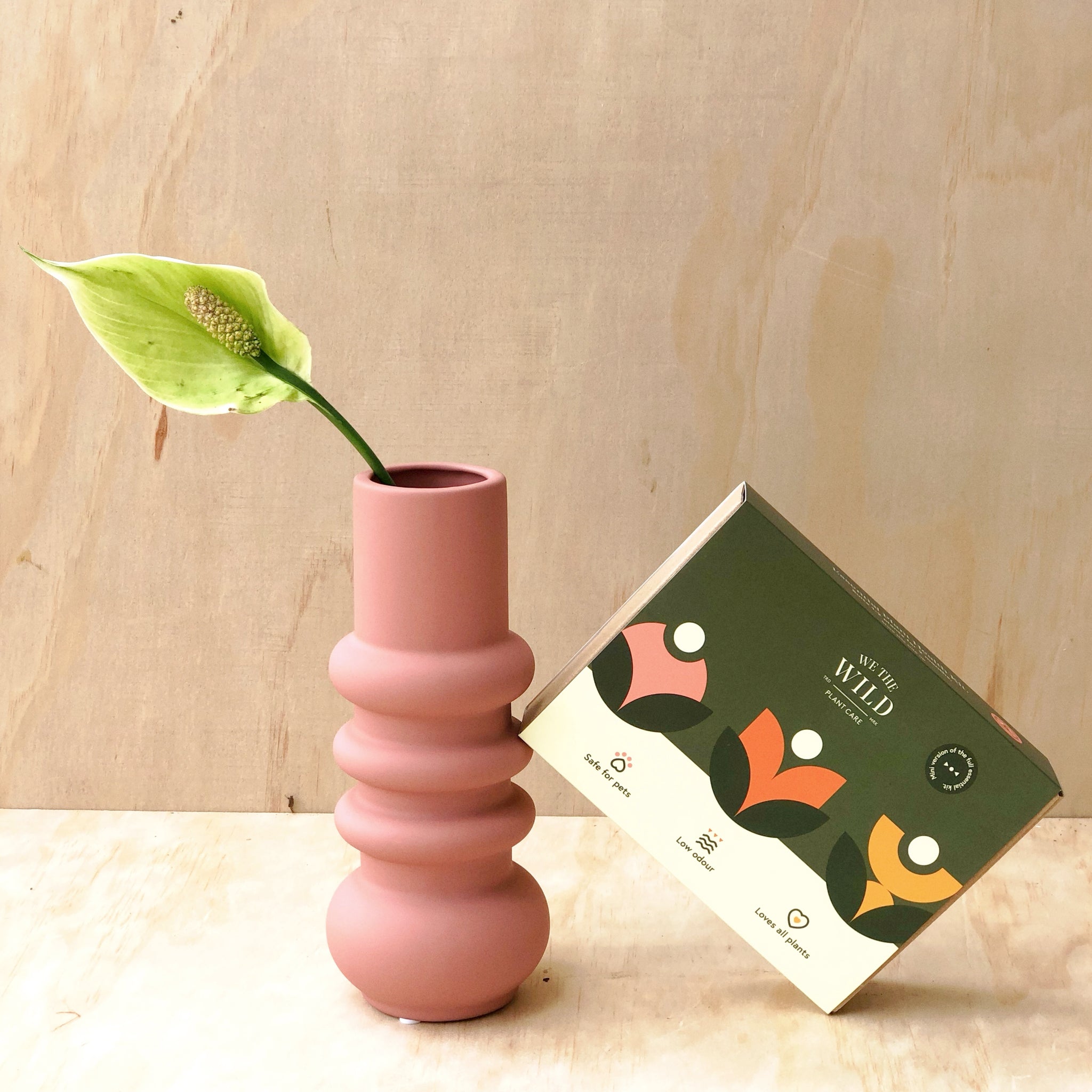 Gita ceramic vase pink + we the wild mini plant care kit