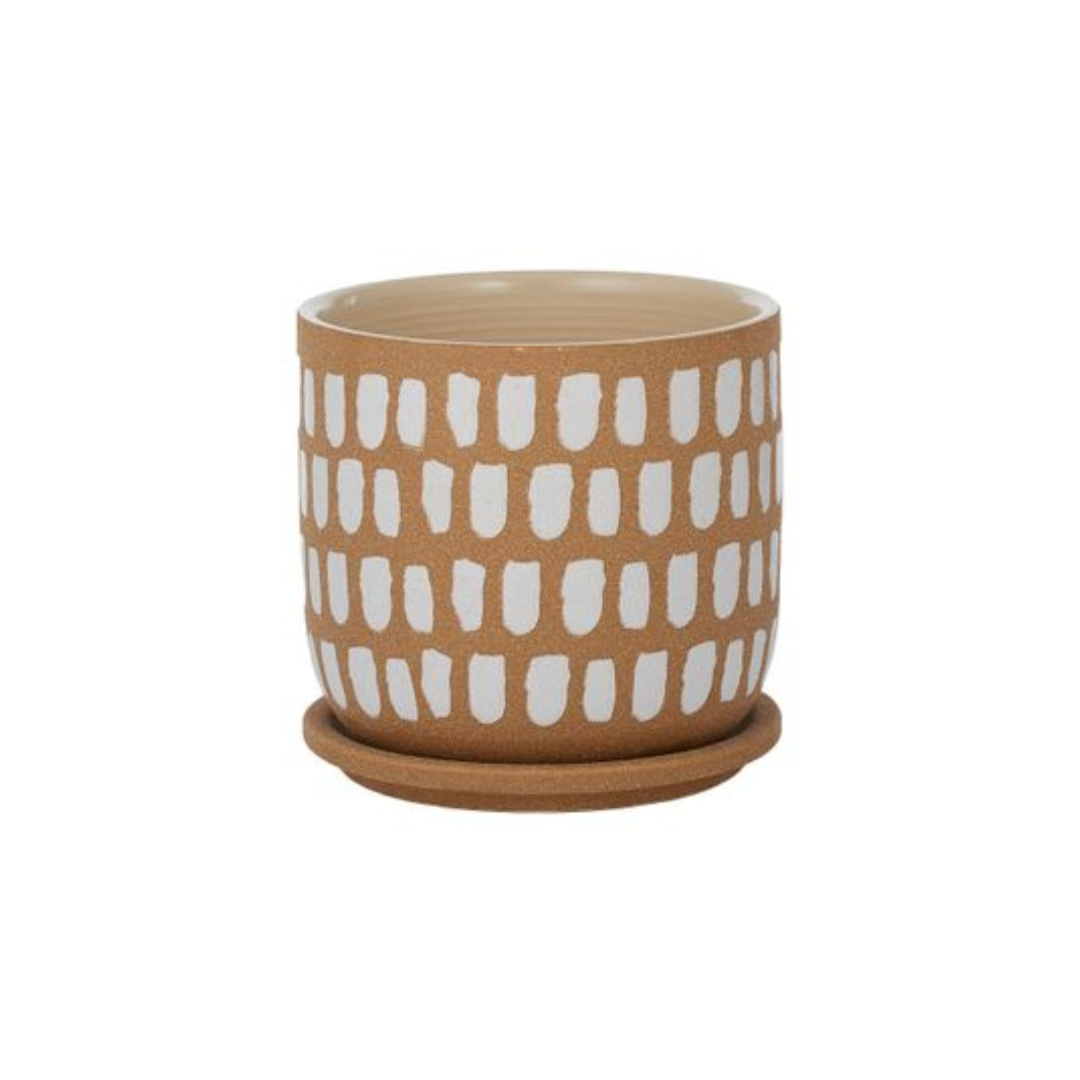  Indoor Ceramic Plant Pot with Saucer - Tan