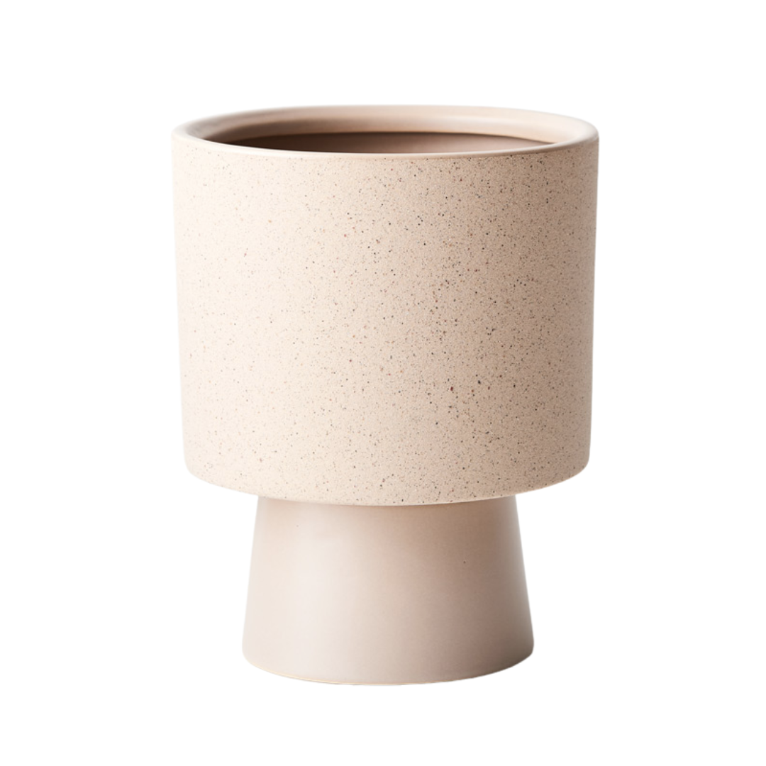 Safi Ceramic Indoor Plant Pot & Saucer Nude Sand