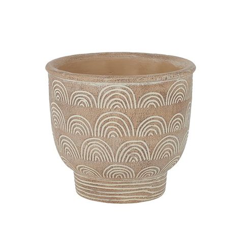 Inca Cement Indooor Plant Pot Natural with rainbow engraved pattern