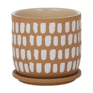 Luca Ceramic Pot & Saucer - Natural sandy finish with white pattern