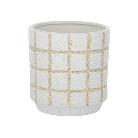 Plexus Ceramic Indoor Plant Pot White & Natural Check Pattern