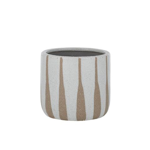 Turia Ceramic Plant Pot natural & white handpainted stripe with sandy matt finish